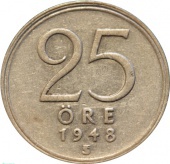 Швеция 25 эре 1948 года TS