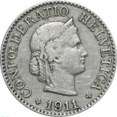 Швейцария 10 раппенов 1911 года. В