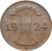 Германия 1 пфенниг 1924 года D