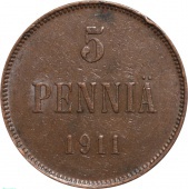 Русская Финляндия 5 пенни 1911 года