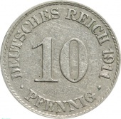 Германия 10 пфеннигов 1911 года А