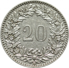  Швейцария 20 раппенов 1907 года В