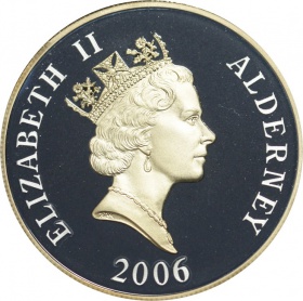 Олдерни 5 фунтов 2006 года. День рождения королевы Елизаветы II. 80 лет Proof в капсуле