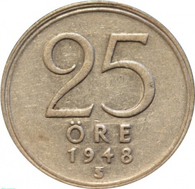 Швеция 25 эре 1948 года TS