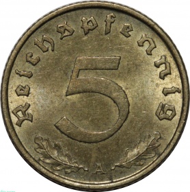 Германия 5 пфеннигов 1939 года А AU