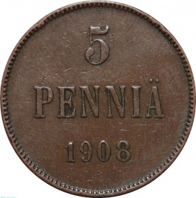 Русская Финляндия 5 пенни 1908 года  