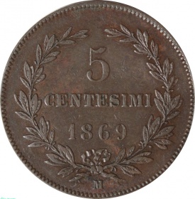 Сан-Марино 5 чентезимо 1869 года M