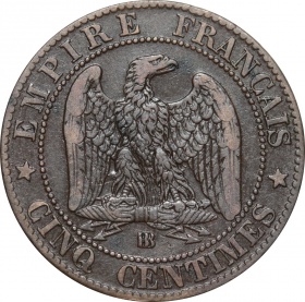 Франция 5 сантимов 1865 года. BB