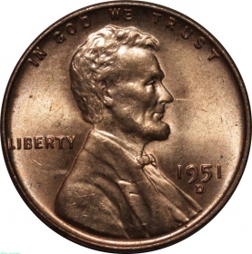 США 1 цент 1951 года D UNC