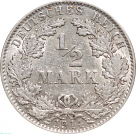 Германия 1/2 марки 1913 года J