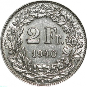 Швейцария 2 франка 1940 года В