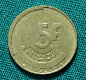 Бельгия 5 франков 1986 года 