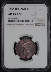 ������� ��������� 5 ����� 1898 ���� � ����� NGC MS 64 BN