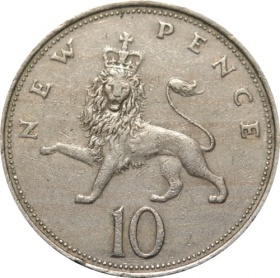 Великобритания (Англия) 10 пенсов 1973 года