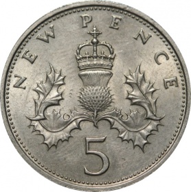 Великобритания (Англия) 5 пенсов 1968 года