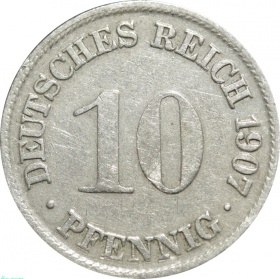 Германия 10 пфеннигов 1907 года D