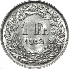 Швейцария 1 франк 1952 года В UNC