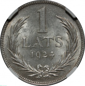 Латвия 1 лат 1924 года В слабе ННР MS62