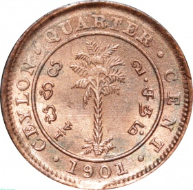 Цейлон 1/4 цента 1901 года UNC