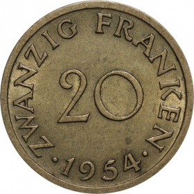 Саарланд 20 франков 1954 года