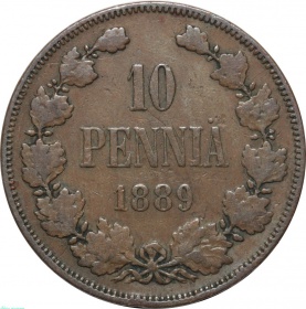 Русская Финляндия 10 пенни 1889 года Биткин R