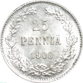 Русская Финляндия 25 пенни 1909 года L UNC