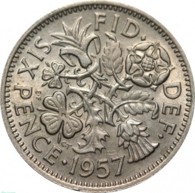 Великобритания (Англия) 6 пенсов 1957 года