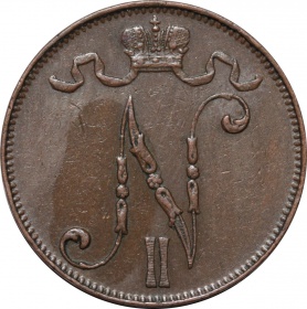 Русская Финляндия 5 пенни 1908 года  